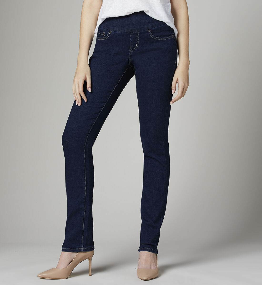 Peri Mid Rise Straight Leg Pull-On Jeans Front